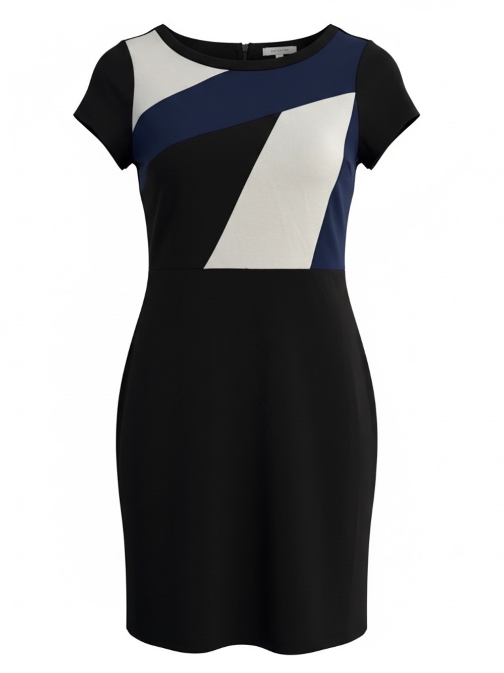 Ellen Tracy Colorblock Lined Fit & Flare Dress in Black, Navy & White - 10